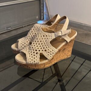 Sonoma Tan Crochet Wedge Sandals